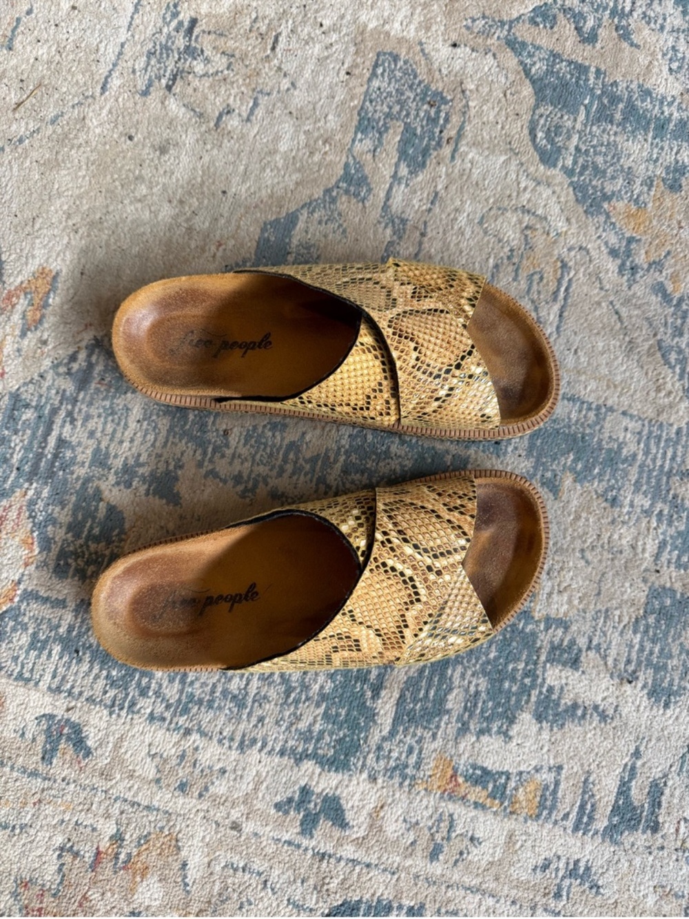 Free People Snake-Print Slide Sandals in Tan/Brown
